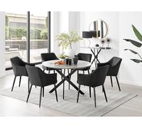 Novara Grey Concrete Effect Black Leg 120cm Round Dining Table & 6 Calla Black Leg Chairs FurnitureboxUK Black One Size