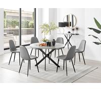 Novara Grey Concrete Effect Black Leg 120cm Round Dining Table & 6 Corona Black Leg Chairs FurnitureboxUK Grey One Size