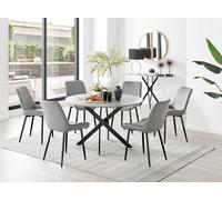 Novara Grey Concrete Effect Black Leg 120cm Round Dining Table & 6 Pesaro Black Leg Chairs FurnitureboxUK Grey One Size
