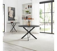 Novara Round Black Wood and Metal 6 Seater Dining Table FurnitureboxUK Light Oak One Size