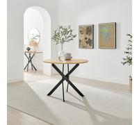 Novara Round Oak Veneer and Black Metal 4 Seater Dining Table FurnitureboxUK Black One Size