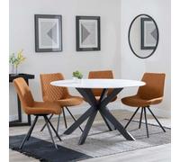 Novara White Ceramic 4 Seater Round Dining Set - 4 Boden Orange Fabric Swivel Dining Chair