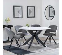 Novara White Ceramic 4 Seater Round Dining Set - 4 Ion Dark Grey Velvet Fabric Swivel Dining Chair