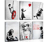 Novart Canvas Banksy Collage - COMPLETELY READY TO HANG - Stylish decoration - 2 Pictures Set - Living Room Office N003164a