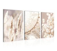 Novart Canvas Boho pampas grass - Hang your picture right away - Stylish decoration - 3 Pictures Set - Living Room Bedroom N008736a
