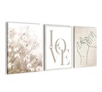 Novart Canvas Wall Art - 3 piece Boho Abstract Beige Love Wall Picture Painting, Bohemian Room Décor for Living Room, Bedroom, Home Office, Hallway and Stairs