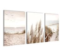 Novart Canvas Wall Art - 3 piece Boho Nature Beige Pampas Sea Sand Picture Art Prints, Inspirational Quotes Wall Décor for Living Room, Bedroom, Home Office, Hallway and Stairs