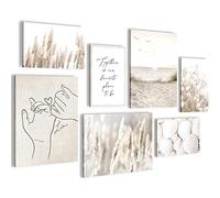 Novart Canvas Wall Art - 7 piece Boho Nature Beige Pampas Sea Shell Sand Picture, Inspirational Quotes Wall Décor for Living Room, Bedroom, Home Office, Hallway and Stairs