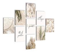 Novart Canvas Wall Art - 9 piece Boho Beige Pampas Leaves Flower Pictures Wall Décor, Nature Art Prints Painting for Living Room, Bedroom, Home Office, Hallway and Stairs