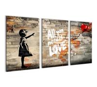 Novart Girl with Balloon 3-Panel Canvas - Living Room Bedroom Office - Black - N042036a