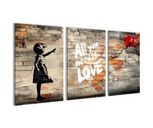 Novart Girl with Balloon 3-Panel Canvas - Living Room Bedroom Office - Black - N042036a