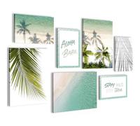 Novart Set of Canvas - COMPLETELY READY TO HANG - Pictures for Wall - Beach Palm Trees - 7 Pieces - Living Room Bedroom N014071a