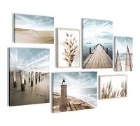 Novart Set of Canvas - COMPLETELY READY TO HANG - Pictures for Wall - Beach sea lighthouse - 7 Pieces - Living Room Bedroom N007171a