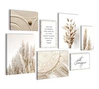 Novart Set of Canvas - COMPLETELY READY TO HANG - Pictures for Wall - Pampasgras - 7 Pieces - Living Room Bedroom Hallway N020071a