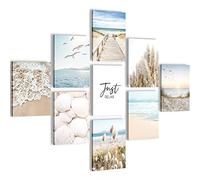 Novart Wall Decoration Set with Paintings Beach and Sea Wall Art - COMPLETE AND READY TO HANG - No Frame Needed - Bedroom Living Room Kitchen - N026091a