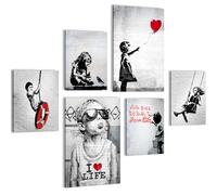 Novart Wall Pictures Banksy Collage - Completely Ready to Hang - Street Art Living Room Office - 6 Modern Mood Pictures - N003167a