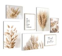 Novart Wall Pictures Boho Pampas Grass - Completely Ready to Hang - Beige Living Room Bedroom - 7 Modern Mood Pictures - N005672a