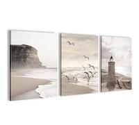 Novart Wall pictures set Beach and sea - COMPLETELY READY TO HANG - Living Room Bedroom Office Deco - 3 Modern Pictures Beach - N033735a