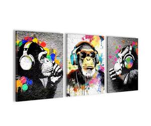 Novart Wall pictures set Graffiti - COMPLETELY READY TO HANG - Living Room Bedroom Office Deco - 3 Modern Pictures Monkeys - N034535a