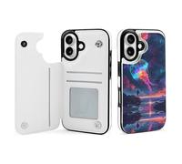 Novastar Compatible with iPhone 16 Case Wallet - Cosmic Jellyfish Encounter Leather Case Compatible with iPhone 16 Phone Case, Compatible with iPhone 16 Case with Card Holder for Women Men Black