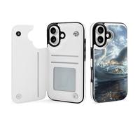 Novastar Compatible with iPhone 16 Case Wallet - Fantasy Swan Yacht Design Leather Case Compatible with iPhone 16 Phone Case, Compatible with iPhone 16 Case with Card Holder for Women Men Black