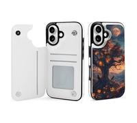 Novastar Compatible with iPhone 16 Case Wallet - Raven Tree Halloween Night Leather Case Compatible with iPhone 16 Phone Case, Compatible with iPhone 16 Case with Card Holder for Women Men Black