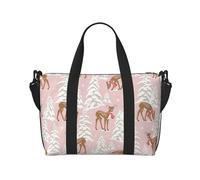 Novastar Laptop Tote Bag for Women Work - Cute Deer Pink In The Snow Overnight Weekender Bags for Women Travel, Gym Bag for Women Men, Personal Item Crossbody Travel Bags for Women Men Carry On