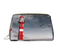 Novastar Large Travel Makeup Bag - 3d Lighthouse in the Surf Pvc Leather Cosmetic Bags for Women with Zipper, Portable Makeup Pouch Skincare Bag Toiletry Bag for Women