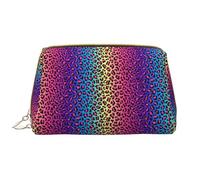 Novastar Large Travel Makeup Bag - Leopard Neon Rainbow Gradient Pvc Leather Cosmetic Bags for Women with Zipper, Portable Makeup Pouch Skincare Bag Toiletry Bag for Women