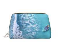 Novastar Large Travel Makeup Bag - Waves and Boats on the Beach Pvc Leather Cosmetic Bags for Women with Zipper, Portable Makeup Pouch Skincare Bag Toiletry Bag for Women