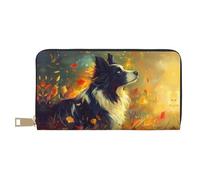 Novastar Leather Thin Slim Wallets for Women Men - Autumn Countryside Border Collie Card Wallet for Men Women with Zipper
