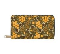 Novastar Leather Thin Slim Wallets for Women Men - Bees and Honeycombs Card Wallet for Women Men with Zipper