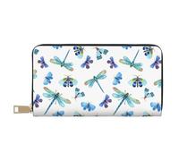 Novastar Leather Thin Slim Wallets for Women Men - Blue Dragonfly Moth Butterfly Card Wallet for Women Men with Zipper
