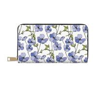 Novastar Leather Thin Slim Wallets for Women Men - Blue flax flowers Card Wallet for Women Men with Zipper