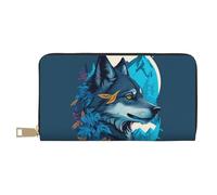 Novastar Leather Thin Slim Wallets for Women Men - Blue Iceberg Leaf Wolf Card Wallet for Men Women with Zipper