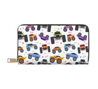 Novastar Leather Thin Slim Wallets for Women Men - Cartoon Monster Trucks1 Card Wallet for Women Men with Zipper