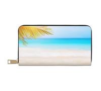 Novastar Leather Thin Slim Wallets for Women Men - Coconut Palm Tree on Beach Card Wallet for Women Men with Zipper