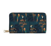 Novastar Leather Thin Slim Wallets for Women Men - Cute Macaw Toucan Palm Tree Card Wallet for Women Men with Zipper