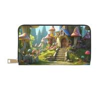 Novastar Leather Thin Slim Wallets for Women Men - Cute Mushroom Town A Card Wallet for Women Men with Zipper