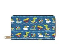 Novastar Leather Thin Slim Wallets for Women Men - Dinosaur on the Beach Vacation Card Wallet for Women Men with Zipper