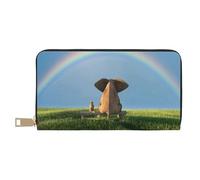 Novastar Leather Thin Slim Wallets for Women Men - Elephant Dog Sitting Under The Rainbow Card Wallet for Women Men with Zipper