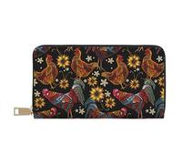 Novastar Leather Thin Slim Wallets for Women Men - Embroidery Chicken Sunflower Card Wallet for Women Men with Zipper