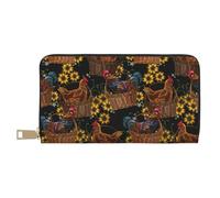 Novastar Leather Thin Slim Wallets for Women Men - Embroidery Chicken Sunflowers Card Wallet for Women Men with Zipper
