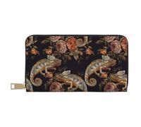 Novastar Leather Thin Slim Wallets for Women Men - Embroidery Funny Chameleon Flower Card Wallet for Women Men with Zipper