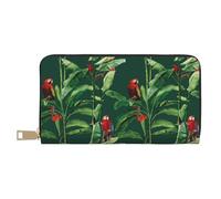 Novastar Leather Thin Slim Wallets for Women Men - Farmhouse Cute Parrot Banana Leaf Card Wallet for Women Men with Zipper