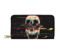 Novastar Leather Thin Slim Wallets for Women Men - Glitch Screaming Skull Card Wallet for Women Men with Zipper