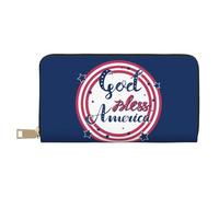 Novastar Leather Thin Slim Wallets for Women Men - God Bless America Patriotic Star Card Wallet for Women Men with Zipper