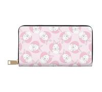Novastar Leather Thin Slim Wallets for Women Men - Happy Cute Rabbit Love Pink Card Wallet for Women Men with Zipper