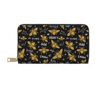 Novastar Leather Thin Slim Wallets for Women Men - Hohey Bee Golden Embroidery Card Wallet for Women Men with Zipper