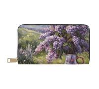 Novastar Leather Thin Slim Wallets for Women Men - Lilacs Teapot Scenic Painting Card Wallet for Men Women with Zipper